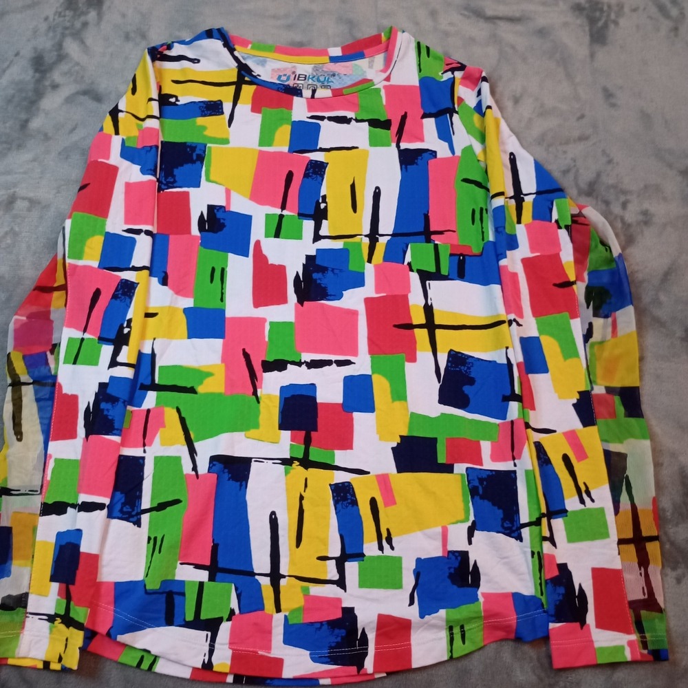 Icikuls Shirt Long Sleeve Top Womens‎ S Multicolor Abstract Geometric Colorful